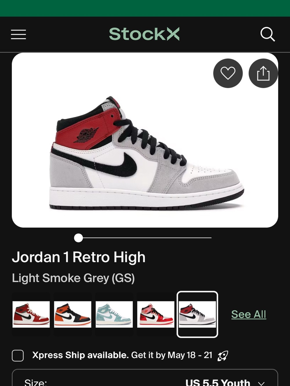 Jordan 1 Retro High - White/Light Smoke Grey/Red/Black